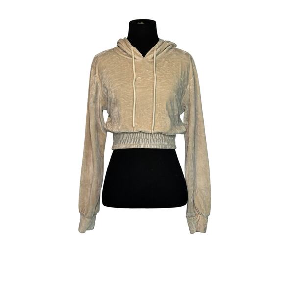 Roma Concept beige velvet long sleeves crop hoodie sweater size Small - Picture 11 of 15